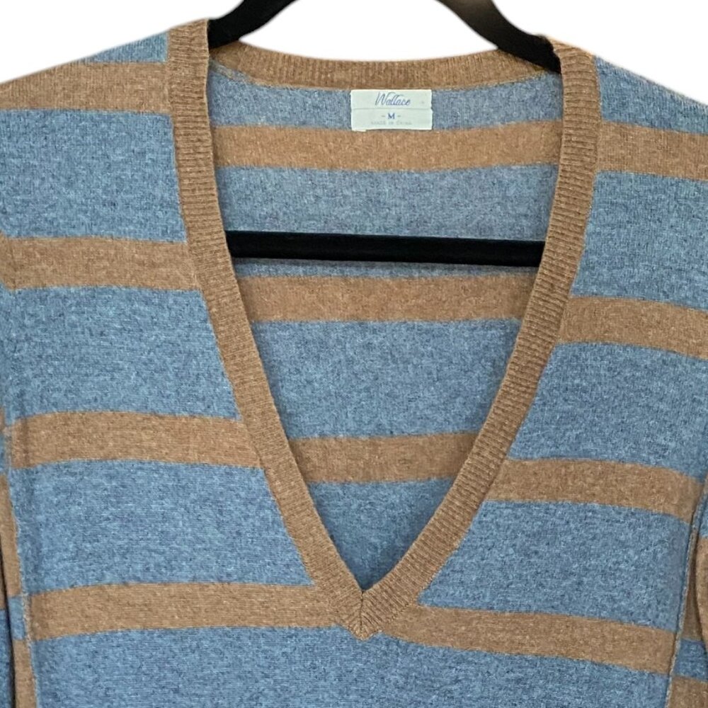 Wallace J Crew Cashmere Lambswool Blend Sweater Striped Quiet Luxury Preppy-M - Picture 4 of 15
